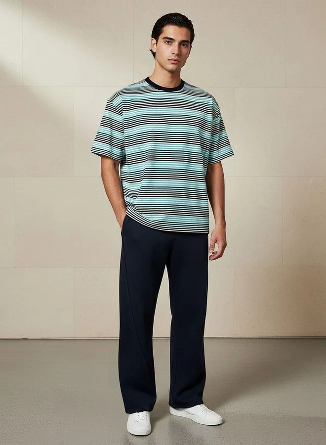 لي كوبر Lee Cooper Men Regular Fit Crew Neck Short Sleeve Striped T-shirt